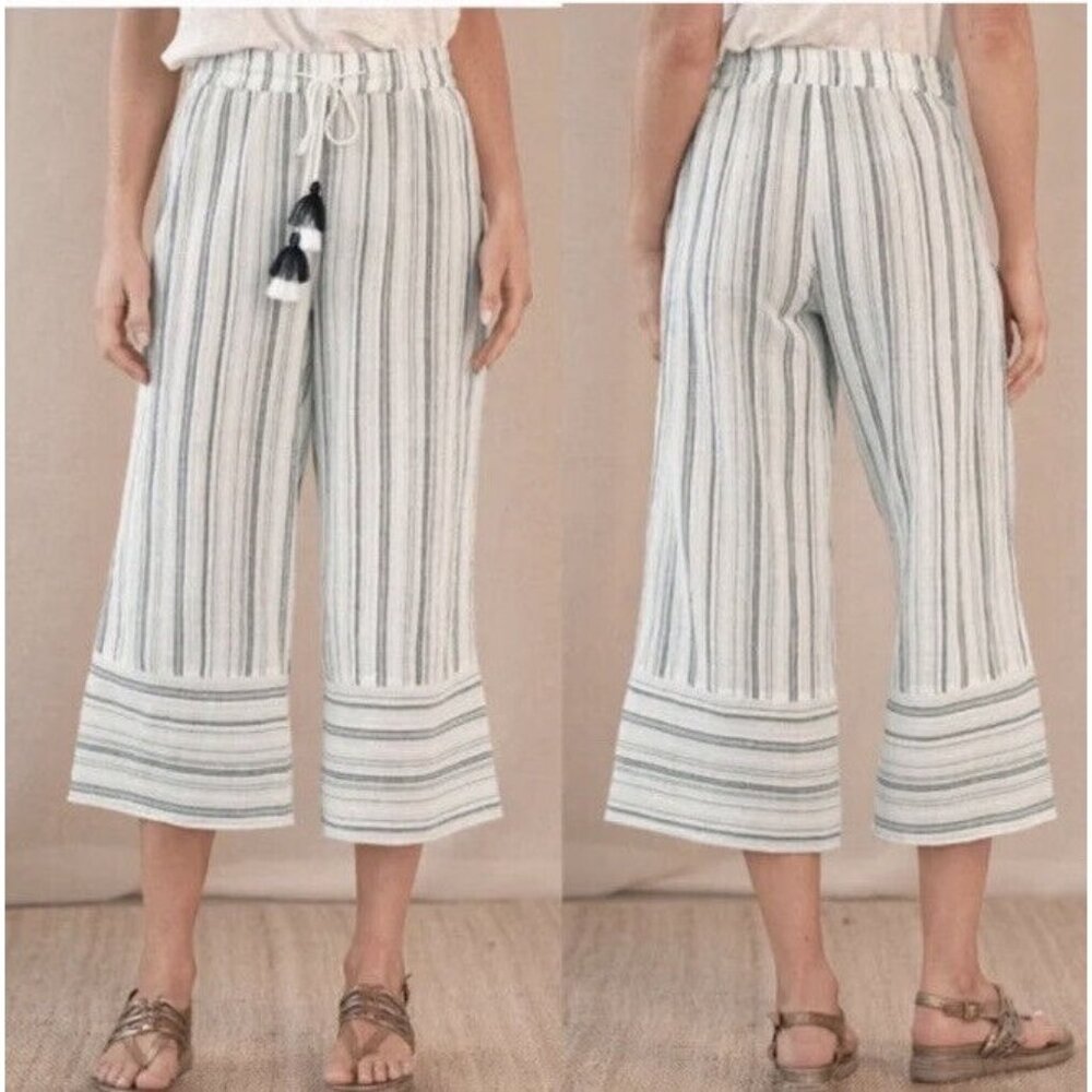 Sundance Salty Breeze Cotton Striped Wide Leg Cropped Pants Size Small